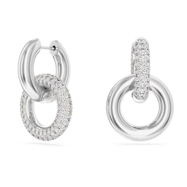 Swarovski Dextera Hoop Earrings, Interlocking Loop, White, Rhodium Plated Orin Jewelers Northville, MI