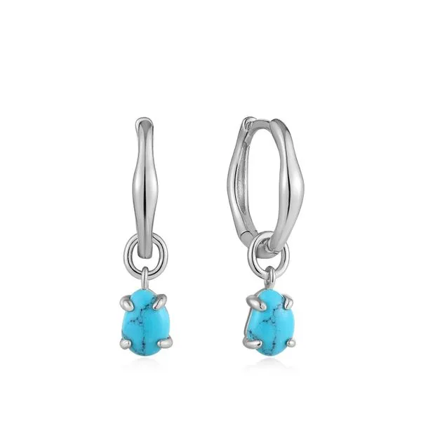 Sterling Silver Turquoise Drop Wave Huggie Earrings By Ania Haie Orin Jewelers Northville, MI