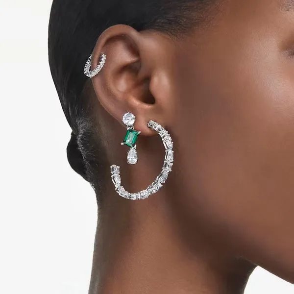 Swarovski Mesmera Drop Earrings, Mixed Cuts, Green Image 2 Orin Jewelers Northville, MI