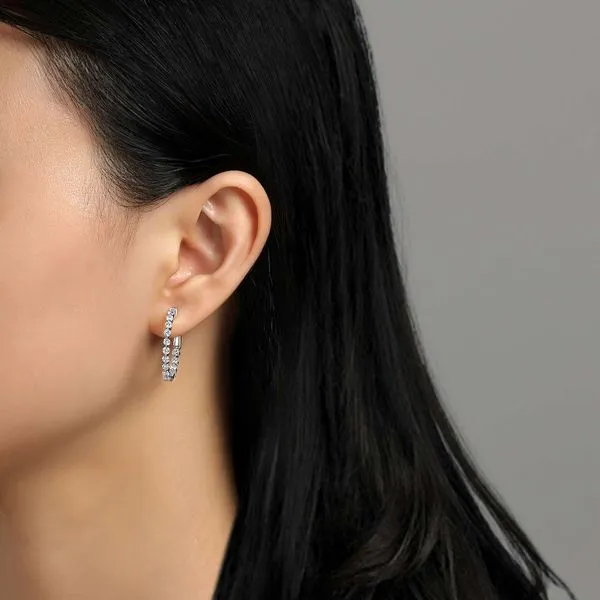 Sterling Silver Hoop Earrings With CZs Image 2 Orin Jewelers Northville, MI