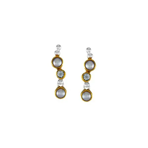 Sterling Silver and 22K Gold Vermeil Pearl & White Topaz Earrings Orin Jewelers Northville, MI