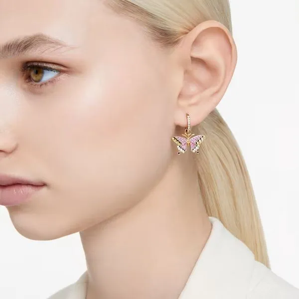 Swarovski Idyllia Hoop Pink Butterfly Earrings Image 2 Orin Jewelers Northville, MI