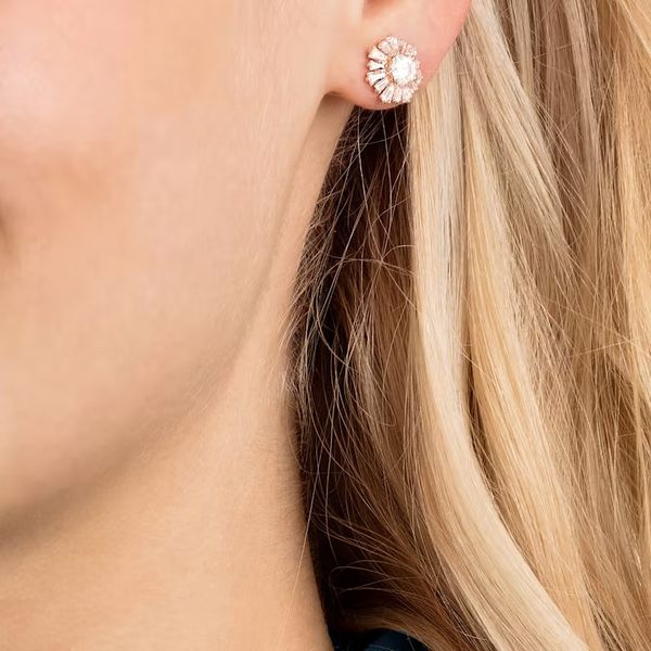 Swarovski Sunshine Pierced Earrings, White, Rose-Gold Tone Plated Image 2 Orin Jewelers Northville, MI