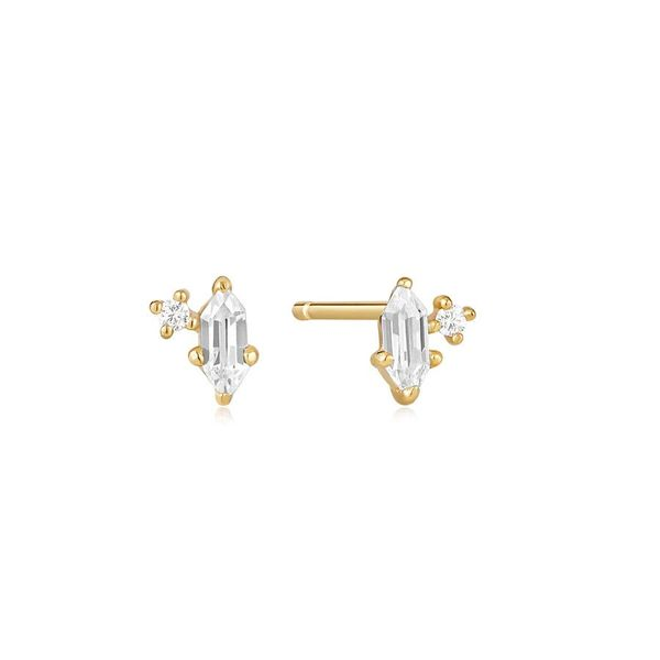Sterling Silver Gold Plated Sparkle Emblem Stud Earrings Orin Jewelers Northville, MI