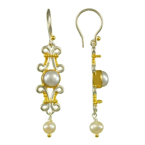 Sterling Silver and 22K Gold Vermeil Earrings with White Freshwater Pearls Orin Jewelers Northville, MI