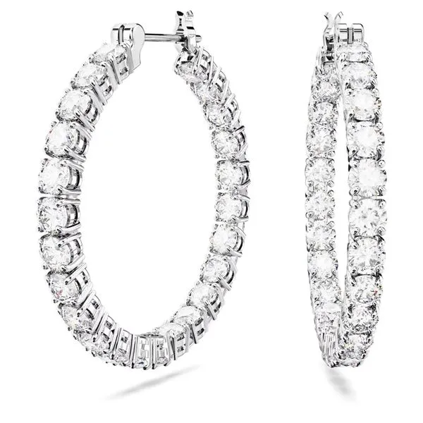 Swarovski Matrix Hoop Earrings - Round Cut, White, Rhodium Plated Orin Jewelers Northville, MI