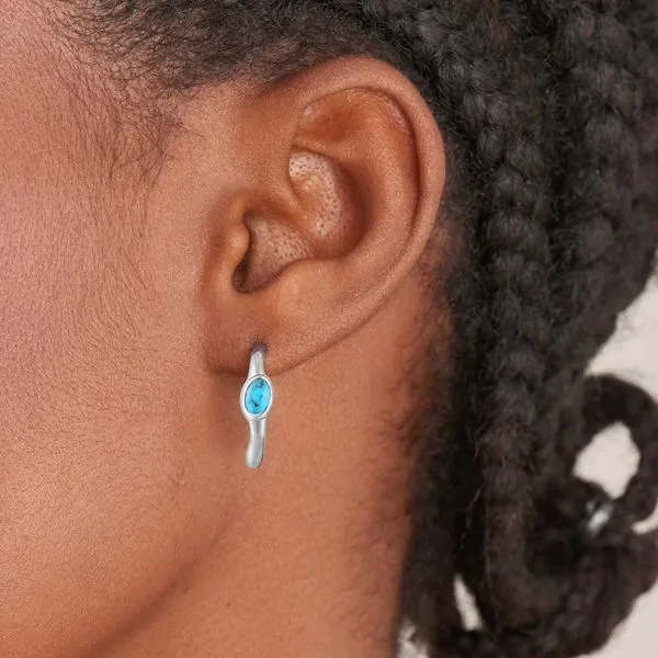 Sterling Silver Turquoise Wave Huggie Hoop Earrings Image 2 Orin Jewelers Northville, MI