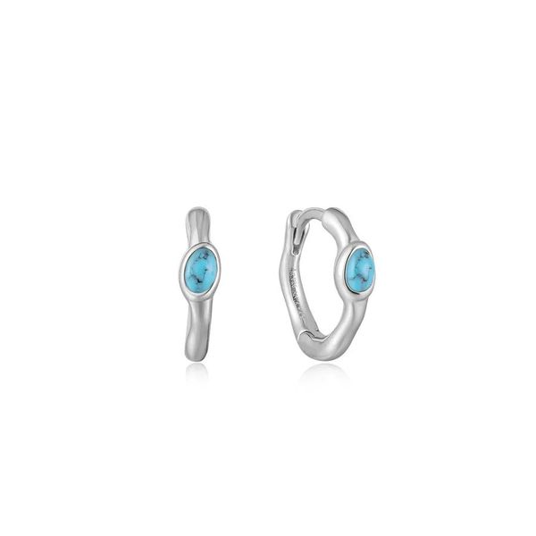 Sterling Silver Turquoise Wave Huggie Hoop Earrings Orin Jewelers Northville, MI