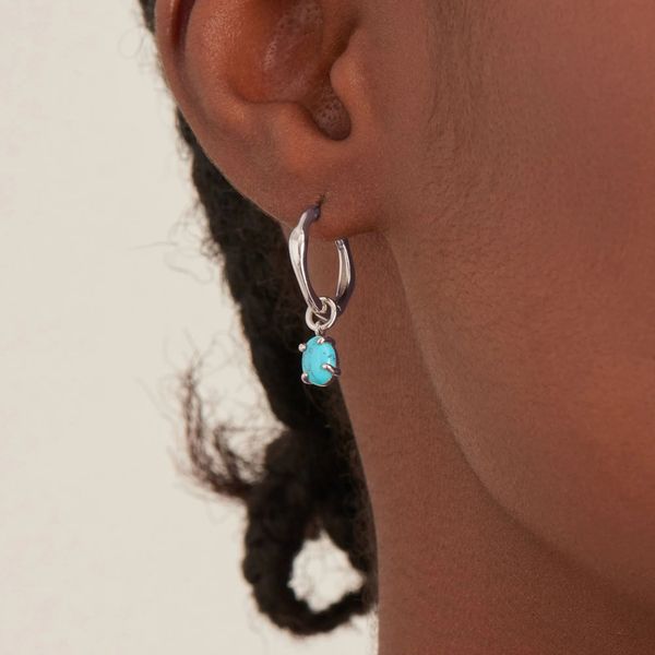 Sterling Silver Turquoise Drop Wave Huggie Earrings By Ania Haie Image 2 Orin Jewelers Northville, MI
