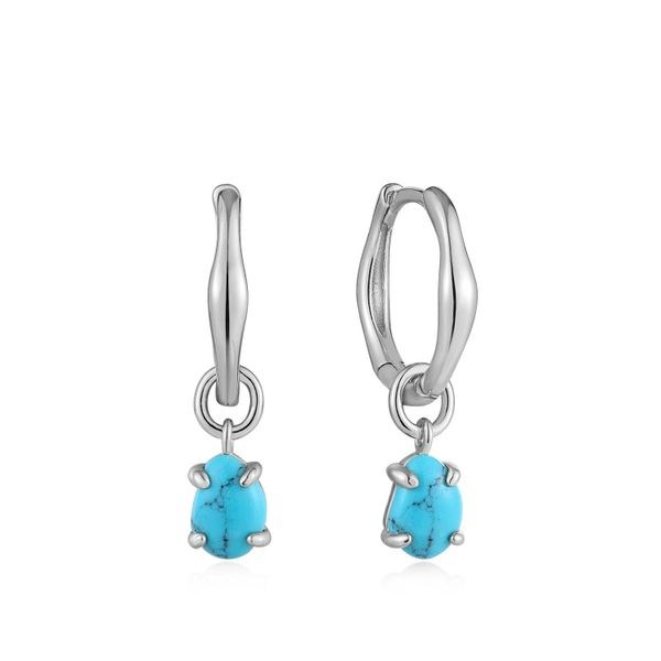 Sterling Silver Turquoise Drop Wave Huggie Earrings By Ania Haie Orin Jewelers Northville, MI