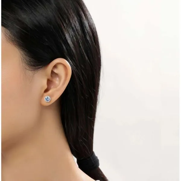 Sterling Silver Simulated Aquamarine & CZ Earrings Image 2 Orin Jewelers Northville, MI