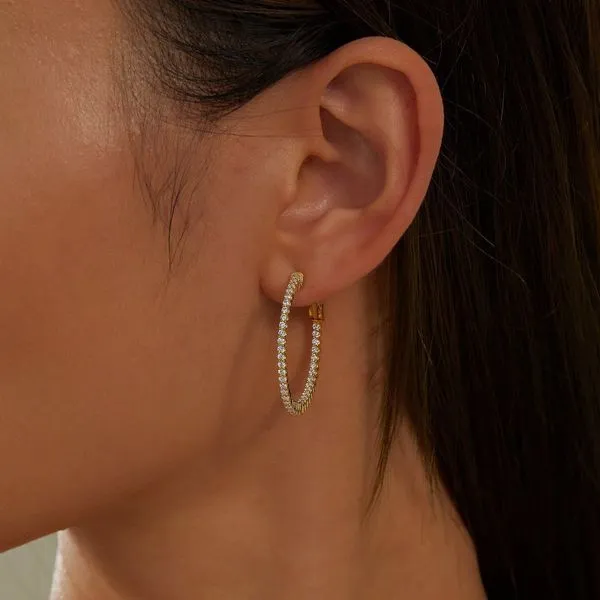 Sterling Silver Yellow Plated Inside Out Hoop Earrings With CZs Image 2 Orin Jewelers Northville, MI