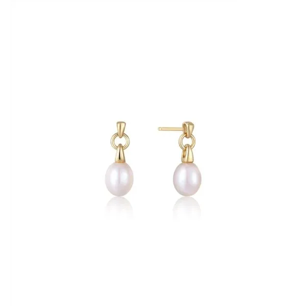 Sterling Silver Gold Plated Pearl Drop Stud Earrings Orin Jewelers Northville, MI