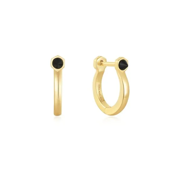 Sterling Silver Gold Plated Black Agate Huggie Hoop Earrings Orin Jewelers Northville, MI