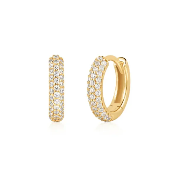 Sterling Silver Gold Plated Pave Huggie Earrings Orin Jewelers Northville, MI