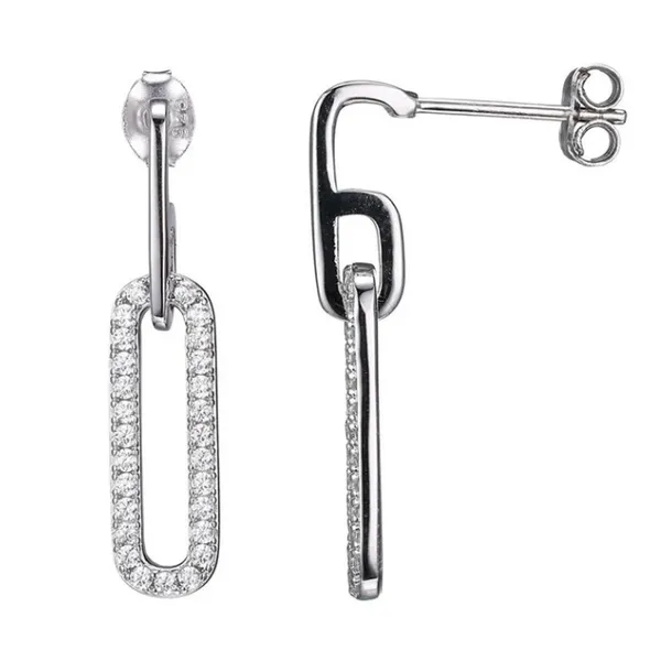 Sterling Silver Paperclip Earrings with CZ Links Orin Jewelers Northville, MI