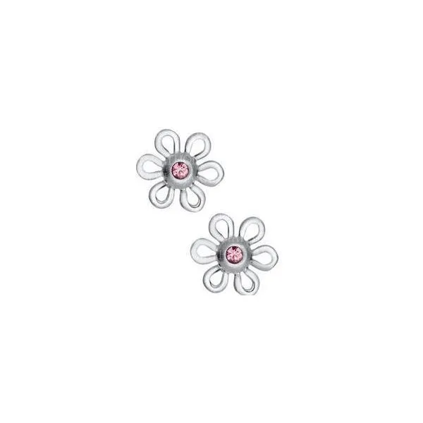 Sterling Silver Flower Earrings With Pink CZs, Safety Backs Orin Jewelers Northville, MI