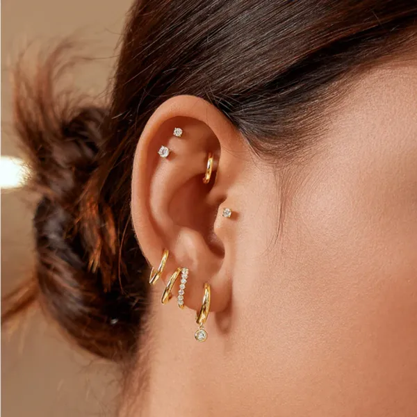 Sterling Silver Gold Plated Cubic Zirconia Drop Huggie Earrings Image 2 Orin Jewelers Northville, MI