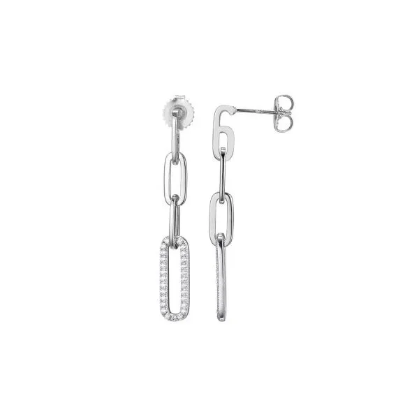 Sterling Silver Paperclip Chain and CZ Link Earrings Orin Jewelers Northville, MI