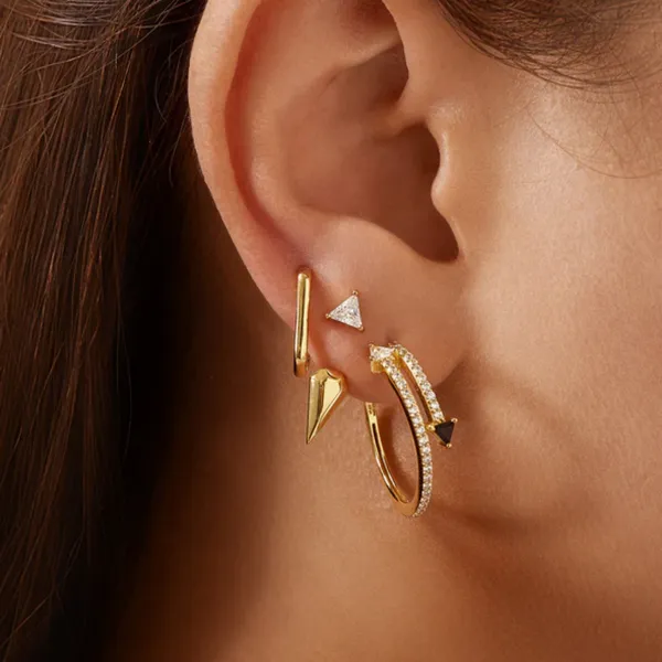 Sterling Silver Pave Gold Plated Double Arrow Stud Hoop Earrings Image 2 Orin Jewelers Northville, MI