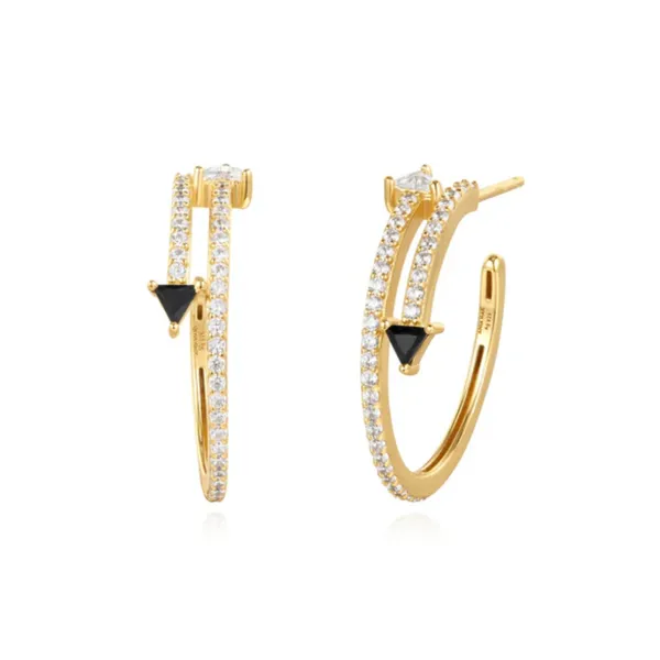 Sterling Silver Pave Gold Plated Double Arrow Stud Hoop Earrings Orin Jewelers Northville, MI