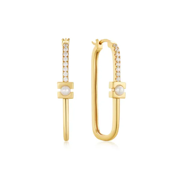 Sterling Silver Gold Plated Interlock Oval Hoop Earrings Orin Jewelers Northville, MI