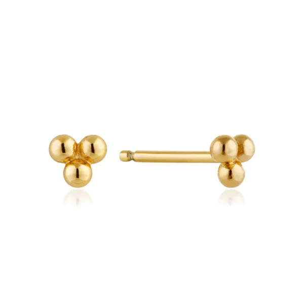 Sterling Silver Gold Plated Modern Triple Ball Stud Earrings Orin Jewelers Northville, MI