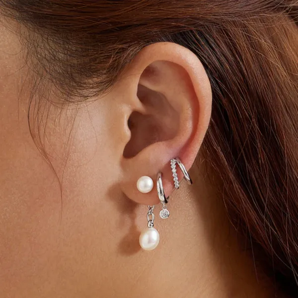 Sterling Silver Cubic Zirconia Drop Huggie Earrings Image 2 Orin Jewelers Northville, MI