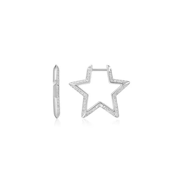 Sterling Silver Medium Star Pave Hoop Earrings Orin Jewelers Northville, MI