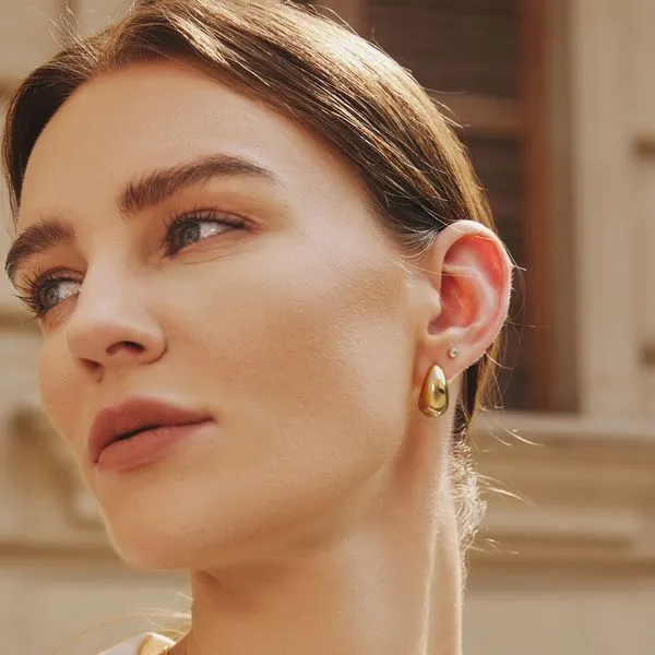 Sterling Silver Gold Plated Bold Dome Hoop Earrings Image 2 Orin Jewelers Northville, MI