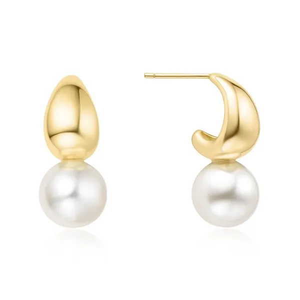 Sterling Silver Gold Plated Pearl Dome Hoop Earrings Orin Jewelers Northville, MI