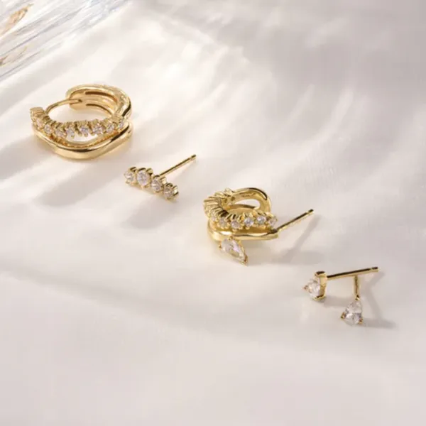 Sterling Silver Gold Plated Sparkle Double Huggie Earrings Image 3 Orin Jewelers Northville, MI