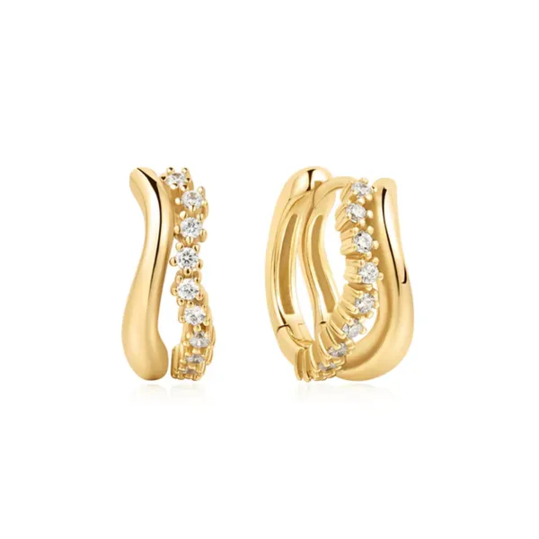 Sterling Silver Gold Plated Sparkle Double Huggie Earrings Orin Jewelers Northville, MI