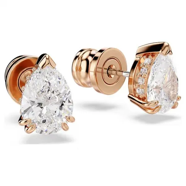 Swarovski Stilla Stud Earrings, Pear Cut, White, Rose Gold-Tone Plated Image 2 Orin Jewelers Northville, MI