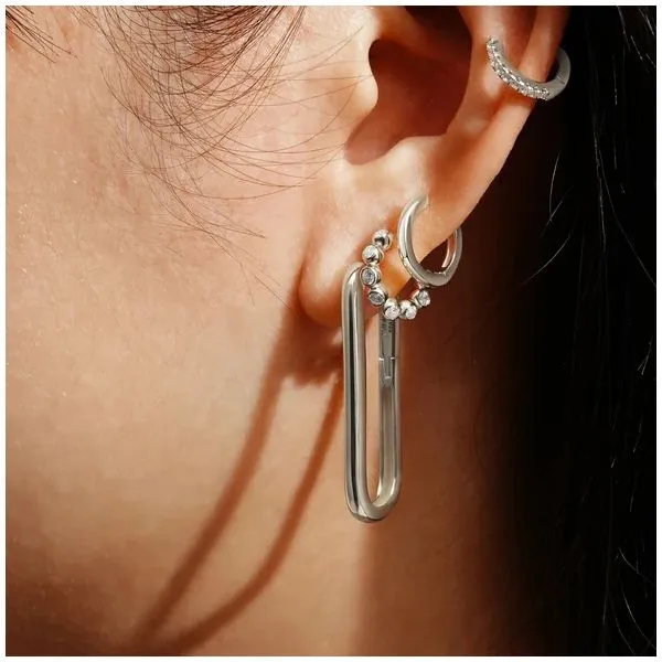 Sterliing Silve Bezel Beaded Huggie Hoop Earrings By Ania Haie Image 2 Orin Jewelers Northville, MI