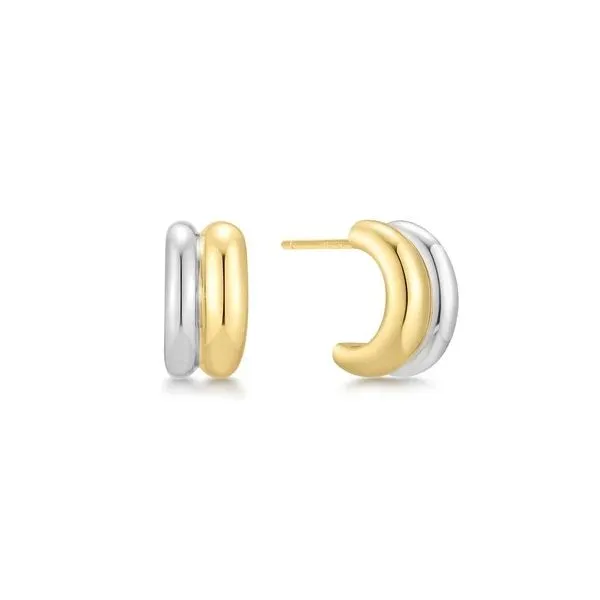 Sterling Silver Gold Plated Duet Mixed Huggie Hoop Earrings By Ania Haie Orin Jewelers Northville, MI