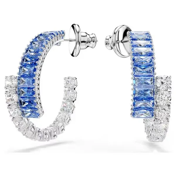 Swarovski Matrix Hoop Earrings, Mixed Cuts, Blue, Rhodium Plated Orin Jewelers Northville, MI