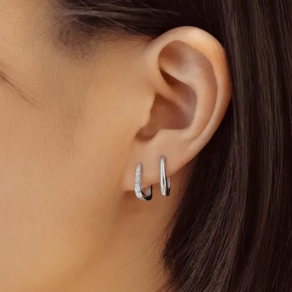 Sterling Silver Oval Pave Huggie Earrings By Ania Haie Image 2 Orin Jewelers Northville, MI