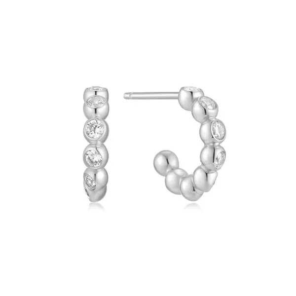 Sterliing Silve Bezel Beaded Huggie Hoop Earrings By Ania Haie Orin Jewelers Northville, MI