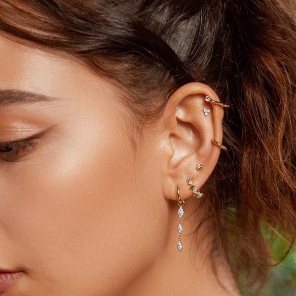 Sterling Silver Gold Plated Sparkle Huggie Earrings Image 2 Orin Jewelers Northville, MI