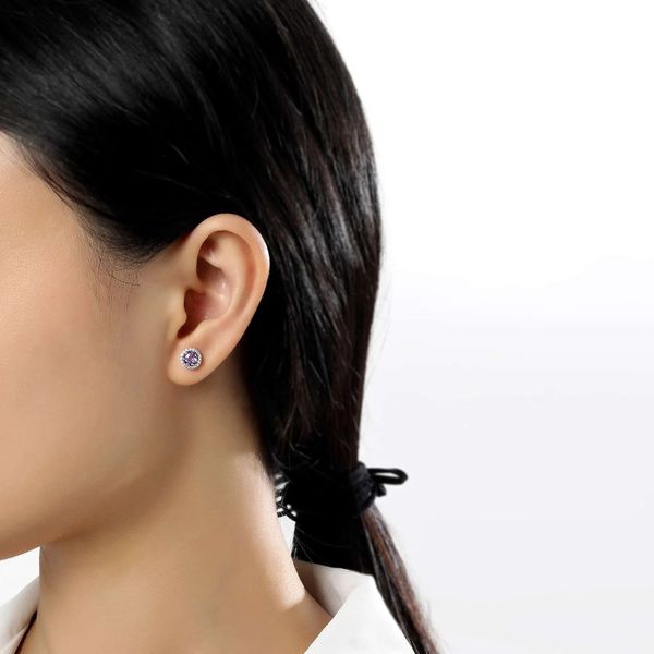 Sterling Silver Genuine Amethyst & CZ Earrings Image 2 Orin Jewelers Northville, MI