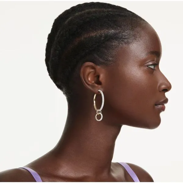 Swarovski Dextera Hoop Earrings - Round Cut, White, Gold-Tone Plated Image 3 Orin Jewelers Northville, MI