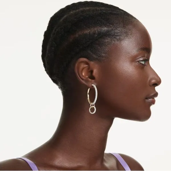 Swarovski Dextera Hoop Earrings - Round Cut, White, Gold-Tone Plated Image 4 Orin Jewelers Northville, MI