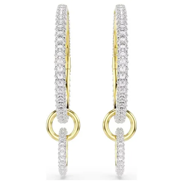 Swarovski Dextera Hoop Earrings - Round Cut, White, Gold-Tone Plated Image 5 Orin Jewelers Northville, MI