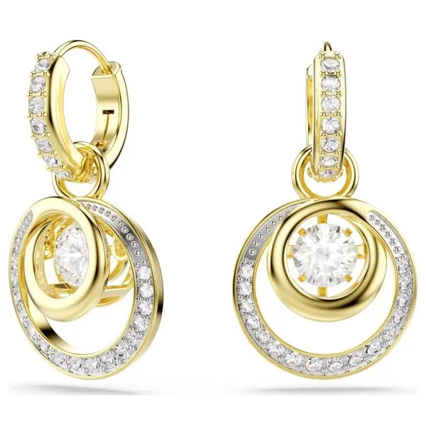 Swarovski Hyperbola Drop Earrings - Round Cut, White, Gold-Tone Plated Image 2 Orin Jewelers Northville, MI