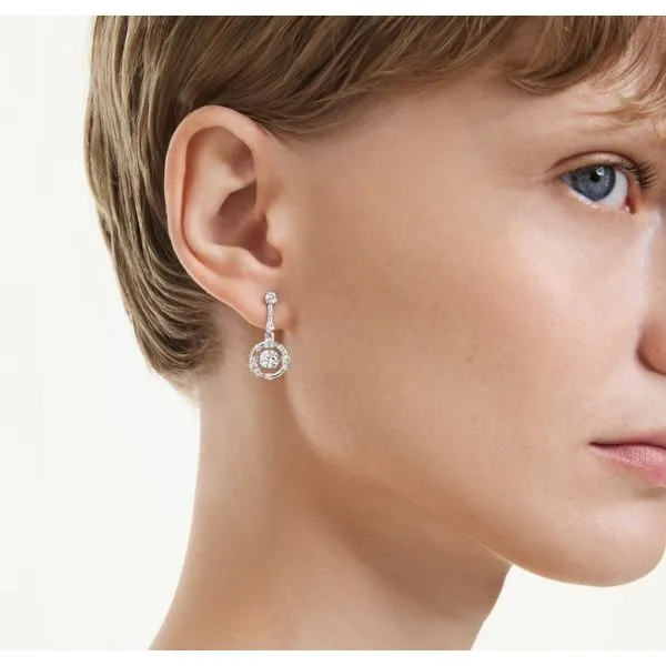 Swarovski Constella Drop Earrings - Round Cut, Dancing Stone, White, Rhodium Plated Image 3 Orin Jewelers Northville, MI