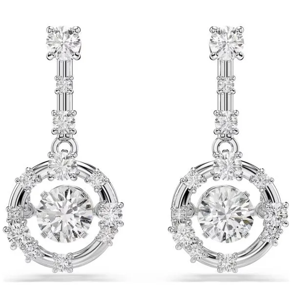 Swarovski Constella Drop Earrings - Round Cut, Dancing Stone, White, Rhodium Plated Orin Jewelers Northville, MI