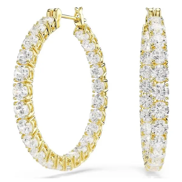 Swarovski Matrix Hoop Earrings - Round Cut, White, Gold-Tone Plated Image 2 Orin Jewelers Northville, MI