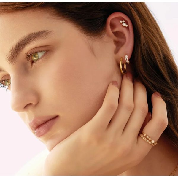 Sterling Silver Gold Plated Shell Pearl Cluster Huggie Hoop Earrings By Ania Haie Image 2 Orin Jewelers Northville, MI