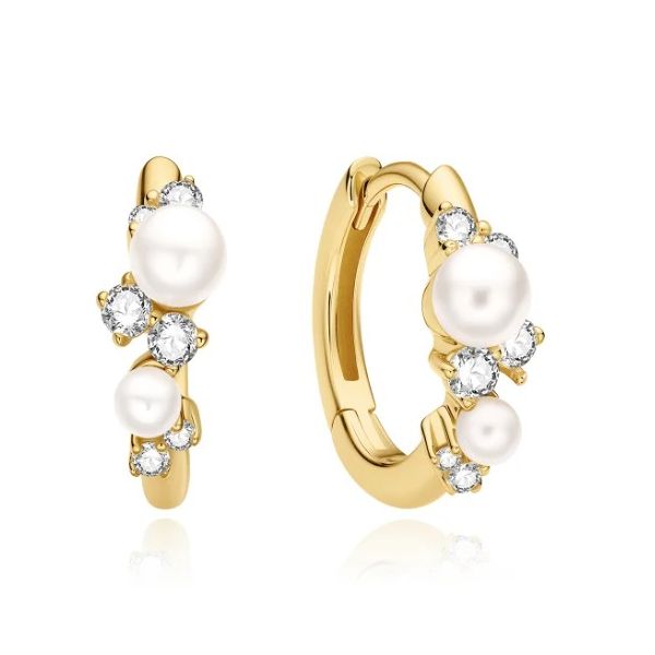Sterling Silver Gold Plated Shell Pearl Cluster Huggie Hoop Earrings By Ania Haie Orin Jewelers Northville, MI